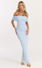 Caterina Maxi - Robe en mesh froncée à épaules dénudées bleu pâle