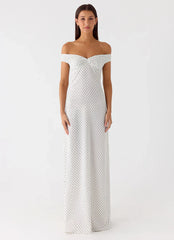 Melany Maxi Dress - White Polka Dot