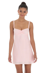 Pink Jacquard Babydoll Satin Dress