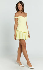 Izara Mini Dress - Off-Shoulder Pleated Dress in Lemon
