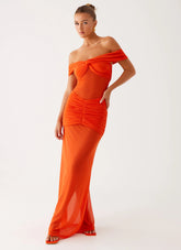 Charming Off-the-Shoulder Maxi Dress - Orange