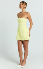 Catharine Mini Dress - Strapless A-Line Dress in Lemon
