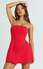 Catharine Mini Dress - Strapless A-Line Dress in Red