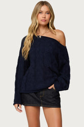 Nellie Off-the-Shoulder Cable Knit Sweater