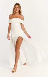Florence Maxi Dress - Off-Shoulder Sheer Skirt Dress in White