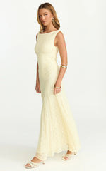 Madeleine Maxi Dress - High Neck A-Line Dress in Lemon