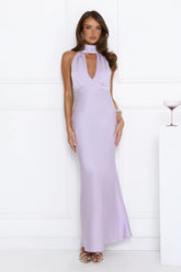 Robe longue en satin à licou Summer Flame Kiss Lilas