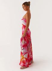 Eden Strapless Maxi Dress - White Pink Lily