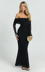 Bethanie Maxi Dress - Off-the-Shoulder Mesh Dress in Black