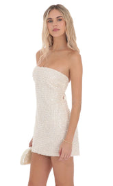 Robe bustier en maille et sequins - ivoire