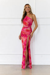 Robe longue asymétrique à découpes Vibrant Vista Rose