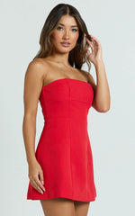 Catharine Mini Dress - Strapless A-Line Dress in Red