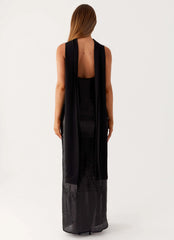 Scarf Neck Sequin Maxi Dress - Black