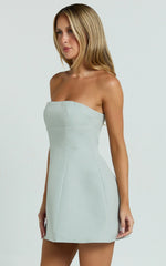 Catharine Mini Dress - Strapless A-Line Dress in Sage