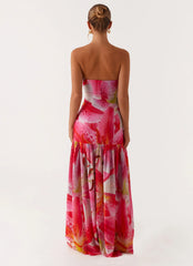 Eden Strapless Maxi Dress - White Pink Lily