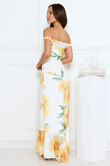 Crown Affair Off-Shoulder Mesh Maxi Dress White