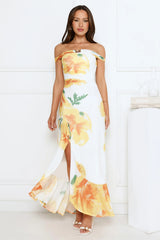 Crown Affair Off-Shoulder Mesh Maxi Dress White