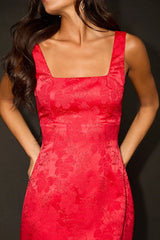 Perfectly Flirty Red Floral Jacquard Tie-Back Mini Dress