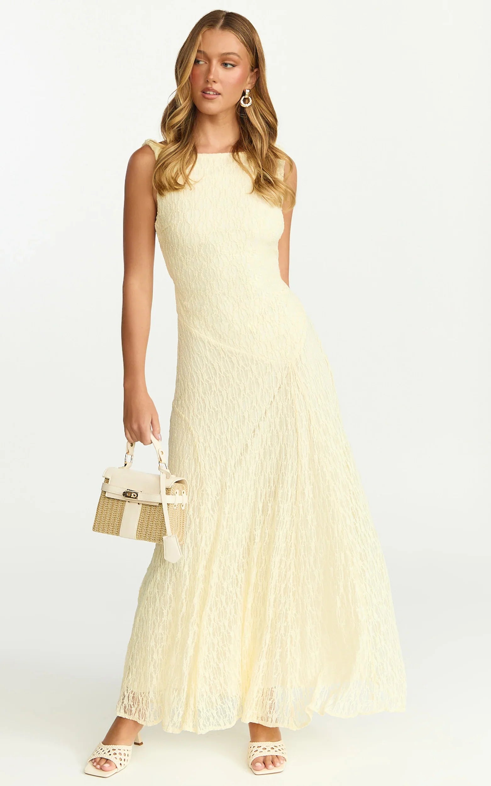 Madeleine Maxi Dress - High Neck A-Line Dress in Lemon