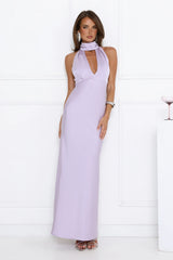 Robe longue en satin à licou Summer Flame Kiss Lilas
