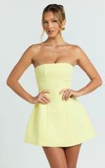 Catharine Mini Dress - Strapless A-Line Dress in Lemon