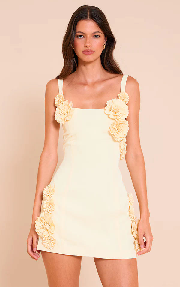 Robe Droite à Détails Floraux et Citrons