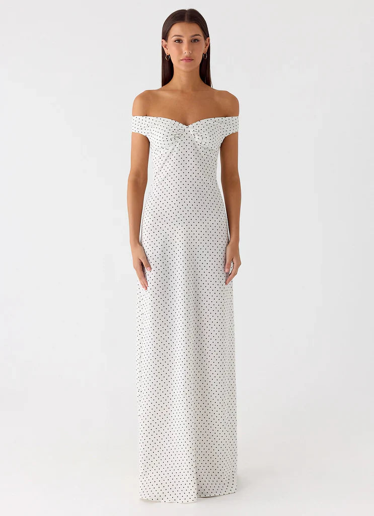 Melany Maxi Dress - White Polka Dot