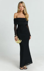 Bethanie Maxi Dress - Off-the-Shoulder Mesh Dress in Black