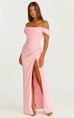 Marcel Maxi Dress - Off-Shoulder Corset High Slit Dress in Pink