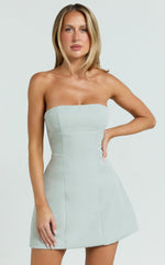 Catharine Mini Dress - Strapless A-Line Dress in Sage