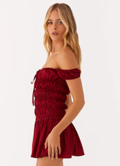 Countryside Off-the-Shoulder Mini Dress - Deep Red