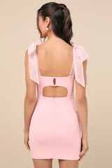 Robe Courte Organza Rose Perle Bretelles Fines Beaming Perfection