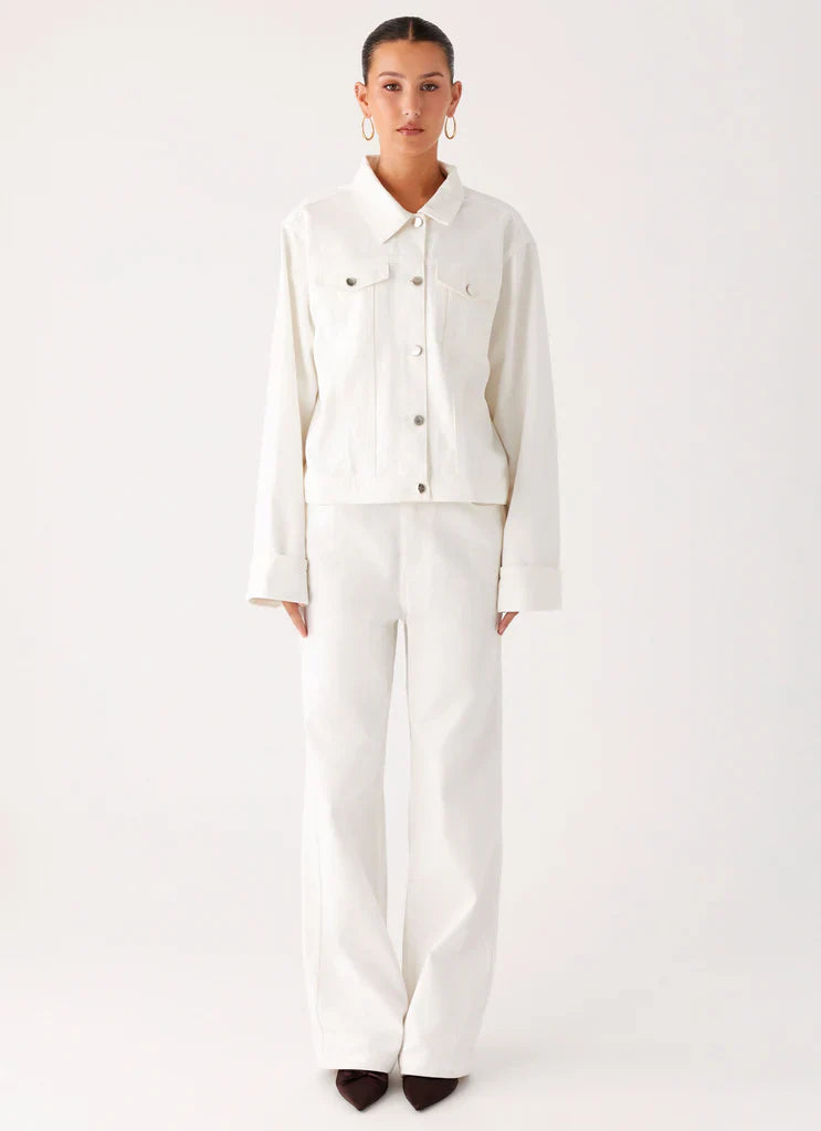 Back Again Oversized Denim Jacket - White