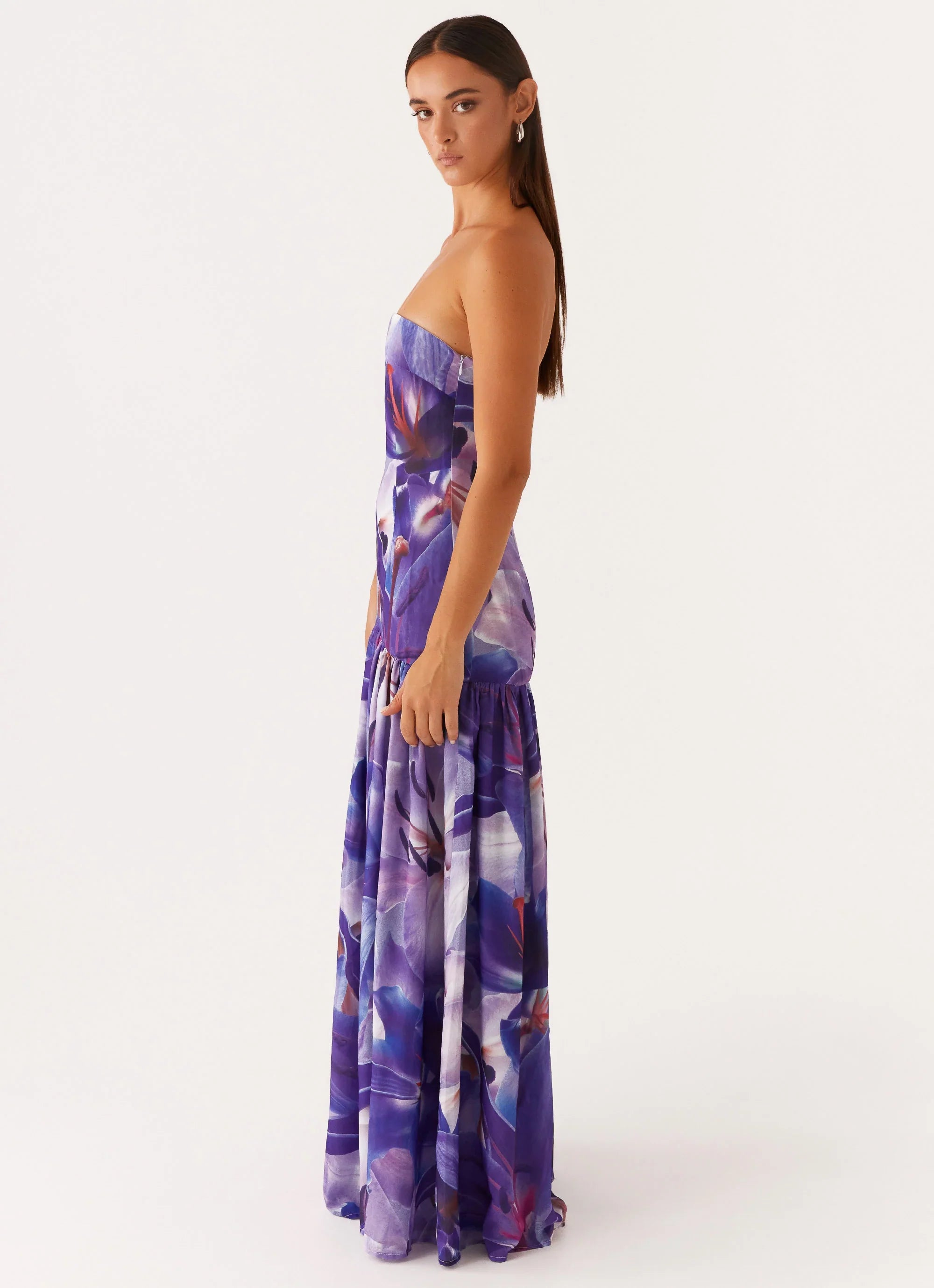 Eden Strapless Maxi Dress - Purple White Lily