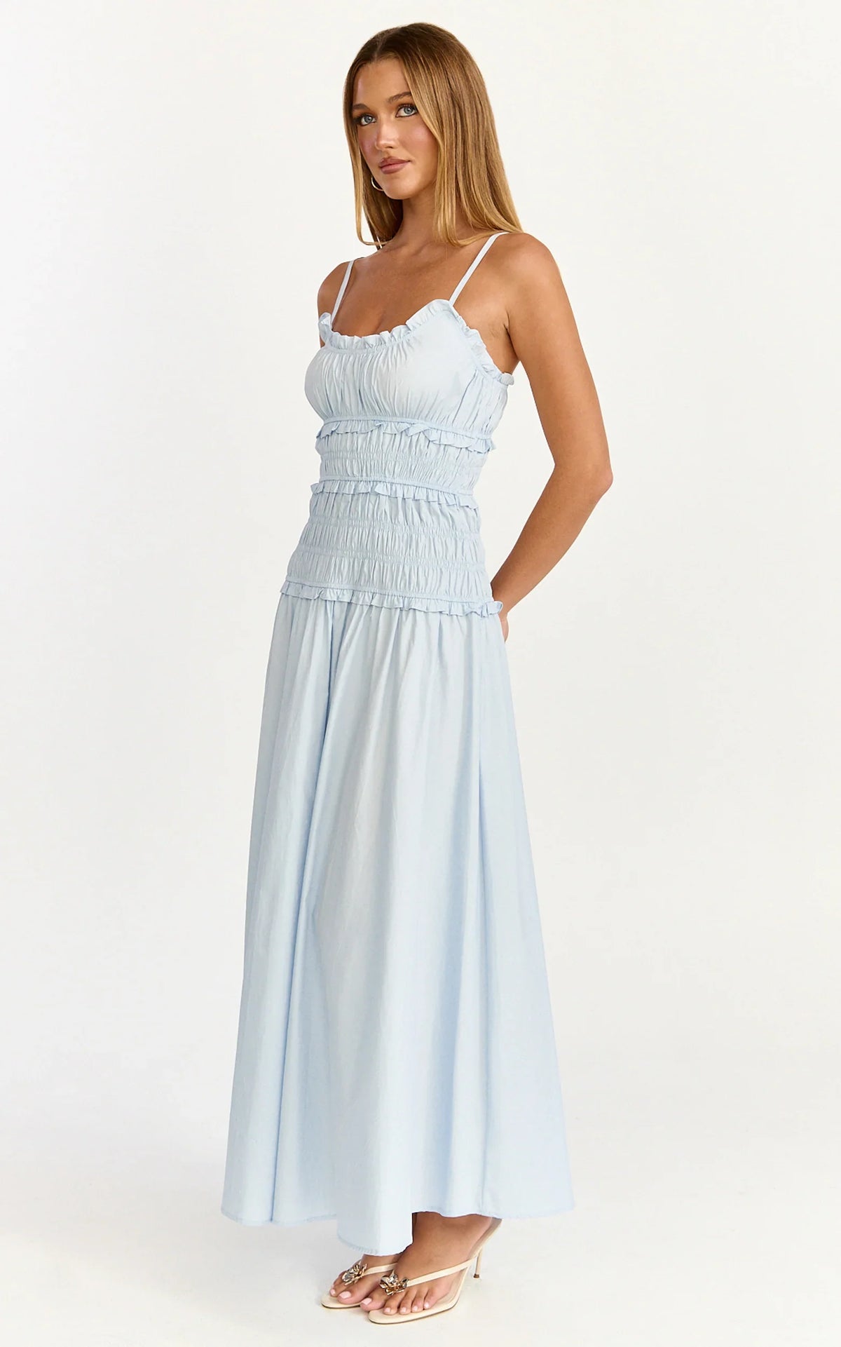 Cami Midi Dress - Ruched Bodice Dress in Blue