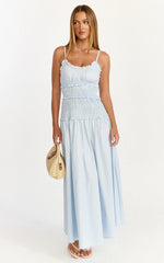 Cami Midi Dress - Ruched Bodice Dress in Blue