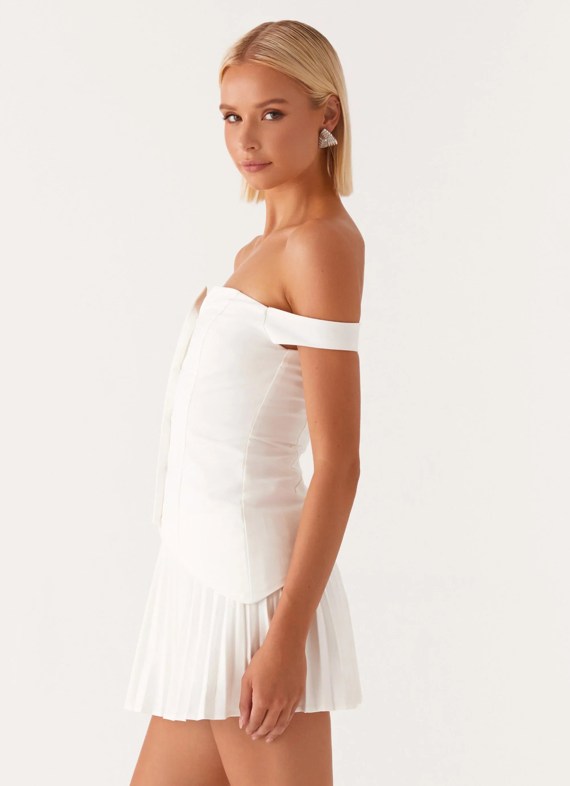 Twisted Skies Off-Shoulder Mini Dress - Off White