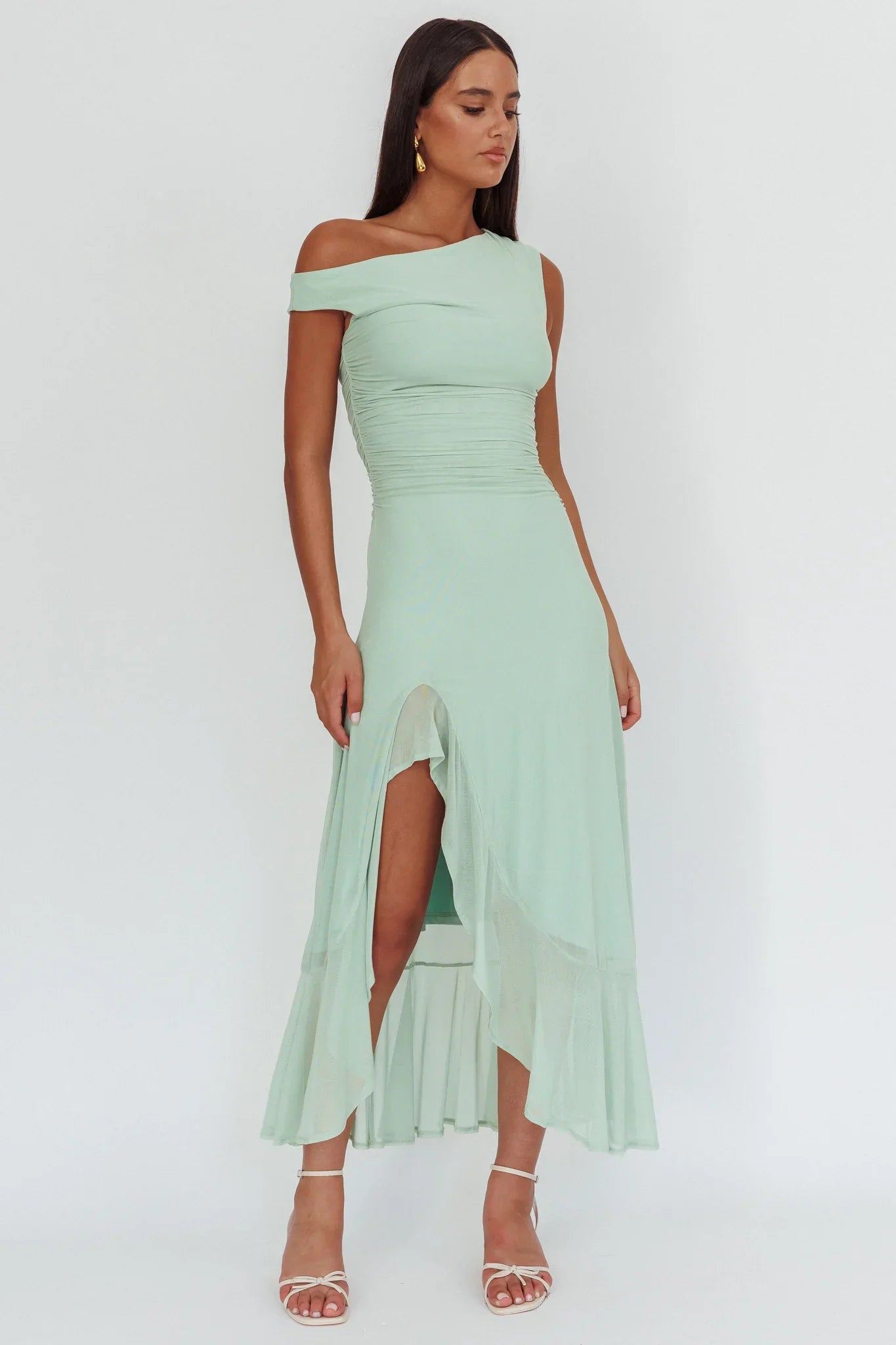 Moonlit Magic Asymmetric Neckline Maxi Dress Light Yellow