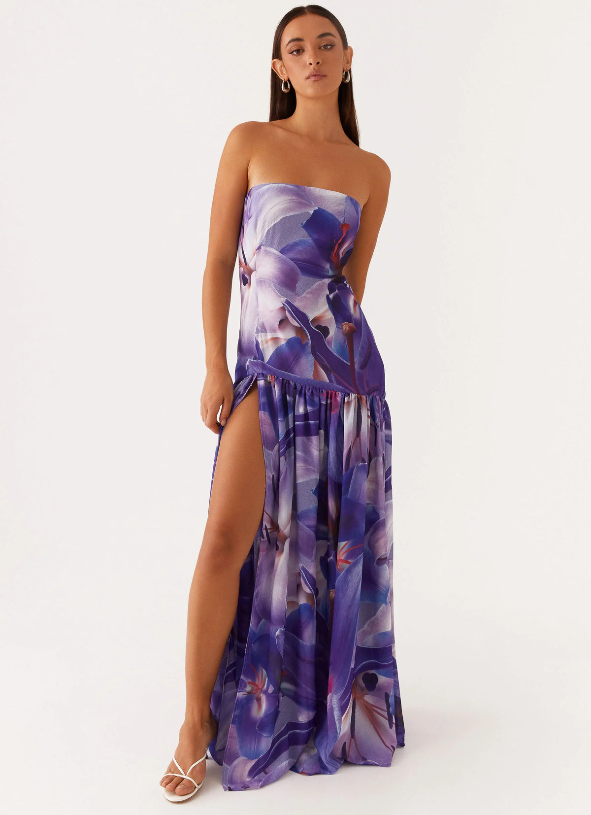 Eden Strapless Maxi Dress - Purple White Lily
