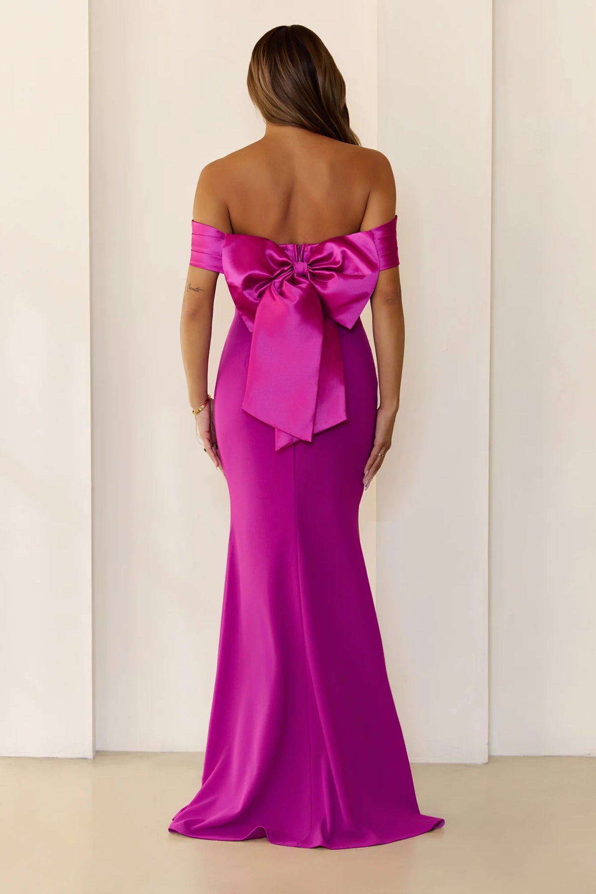 The Sleek Soiree Off Shoulder Maxi Dress Plum