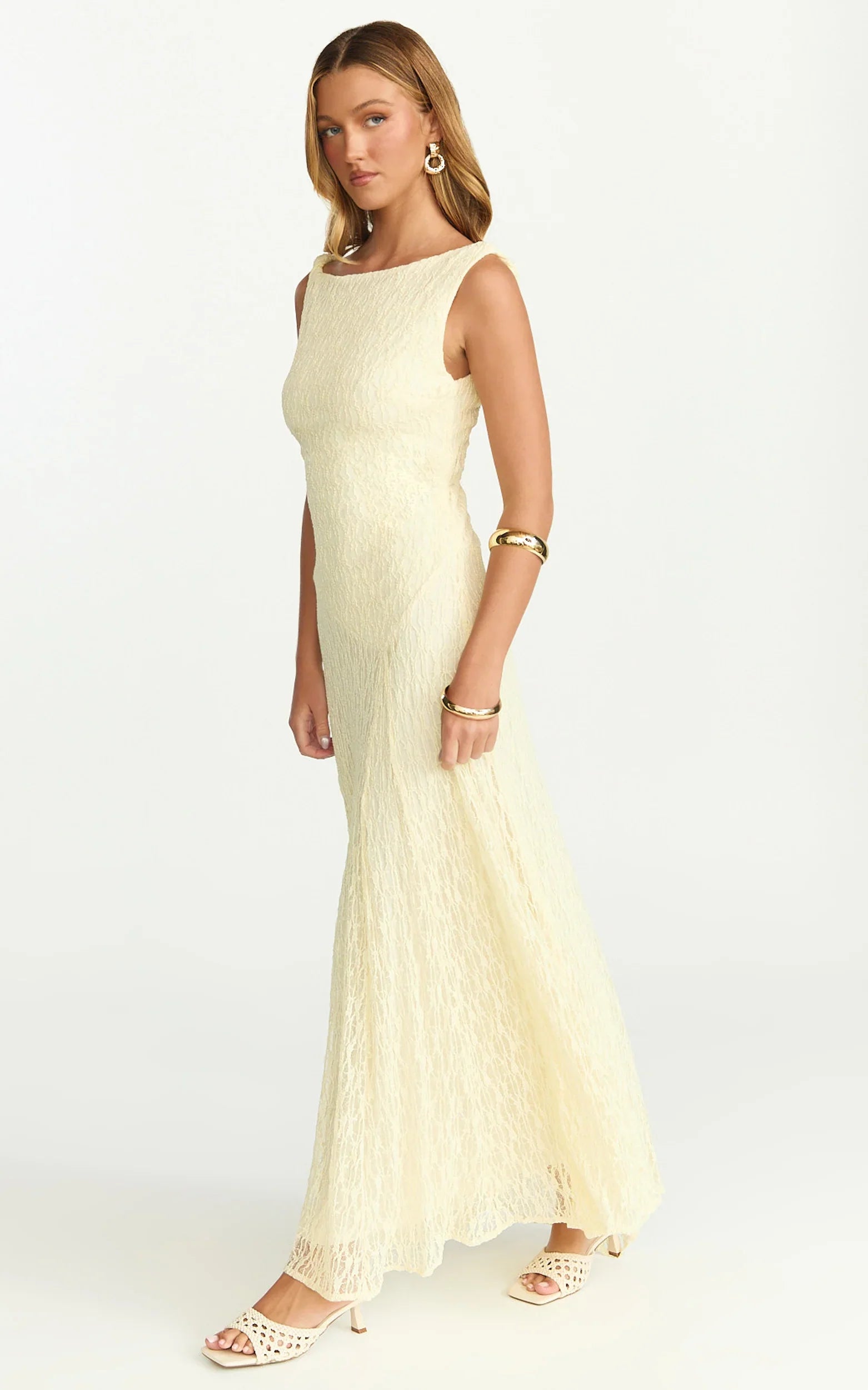 Madeleine Maxi Dress - High Neck A-Line Dress in Lemon