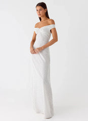 Melany Maxi Dress - White Polka Dot