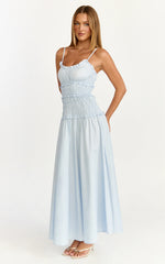 Cami Midi Dress - Ruched Bodice Dress in Blue