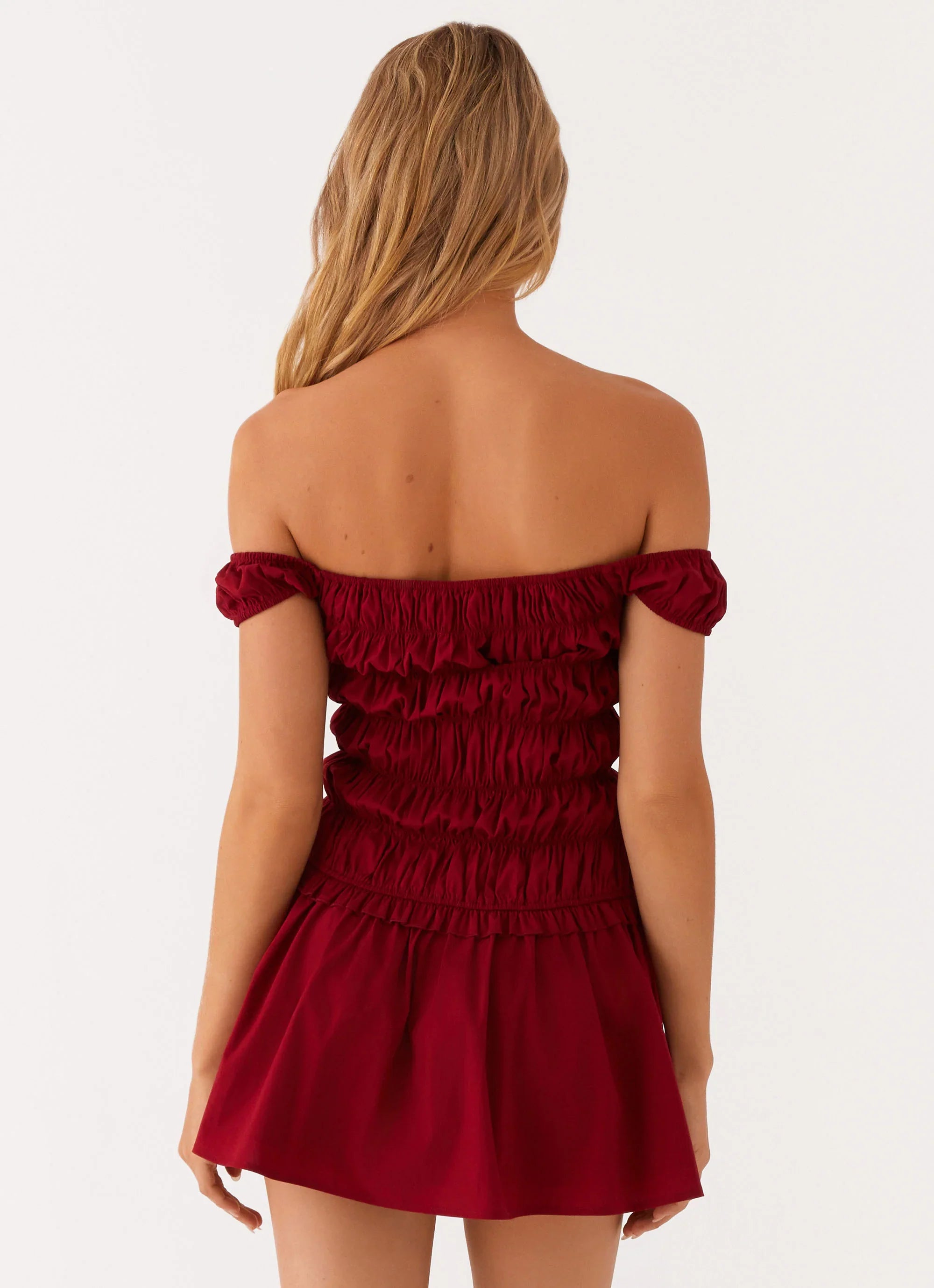 Countryside Off-the-Shoulder Mini Dress - Deep Red