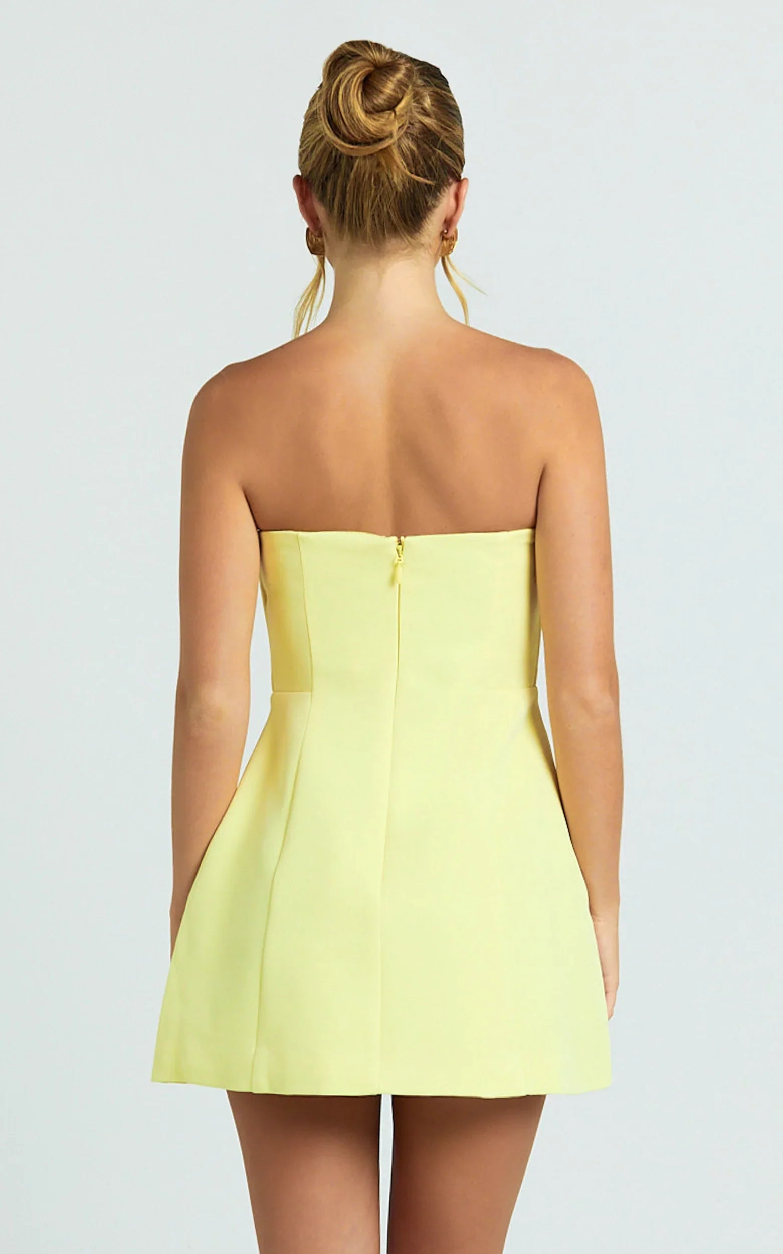 Catharine Mini Dress - Strapless A-Line Dress in Lemon