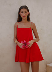 Godet Hem Mini Dress - Red