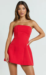 Catharine Mini Dress - Strapless A-Line Dress in Red