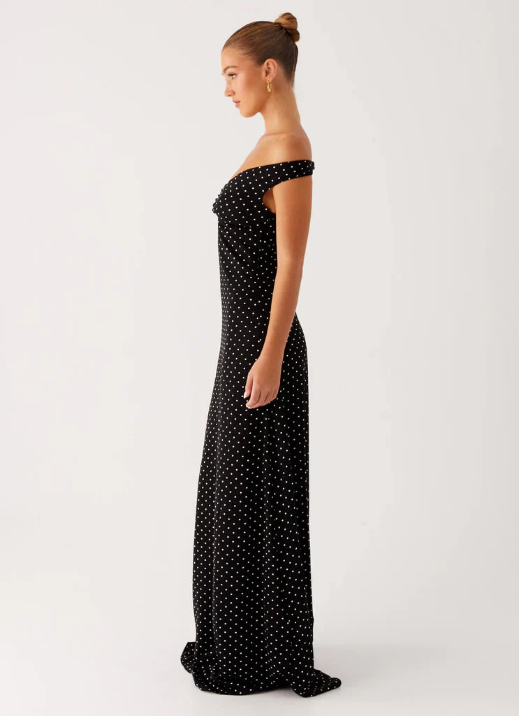 Melany Maxi Dress - White Polka Dot