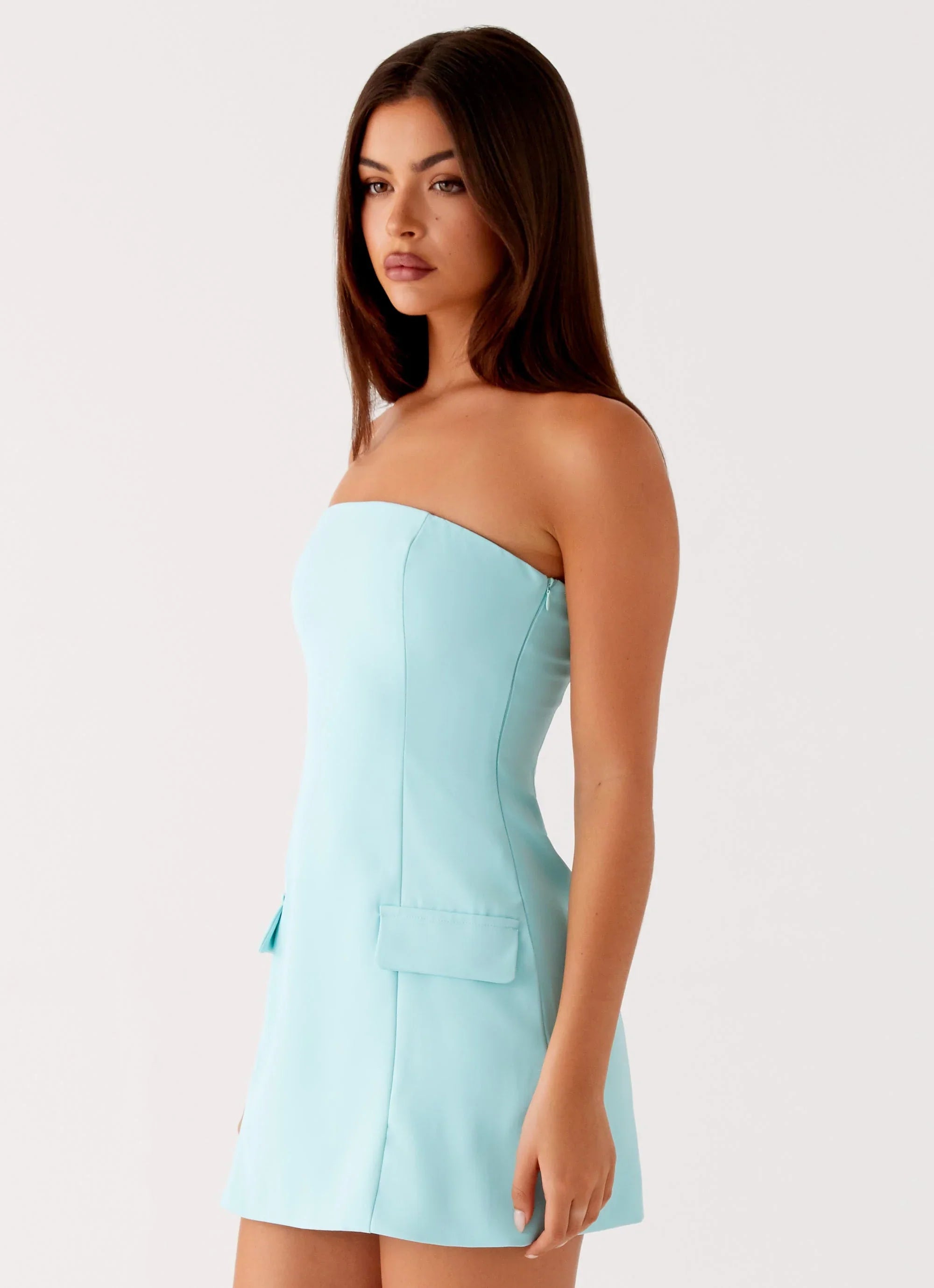 Then Strapless Mini Dress - Turquoise