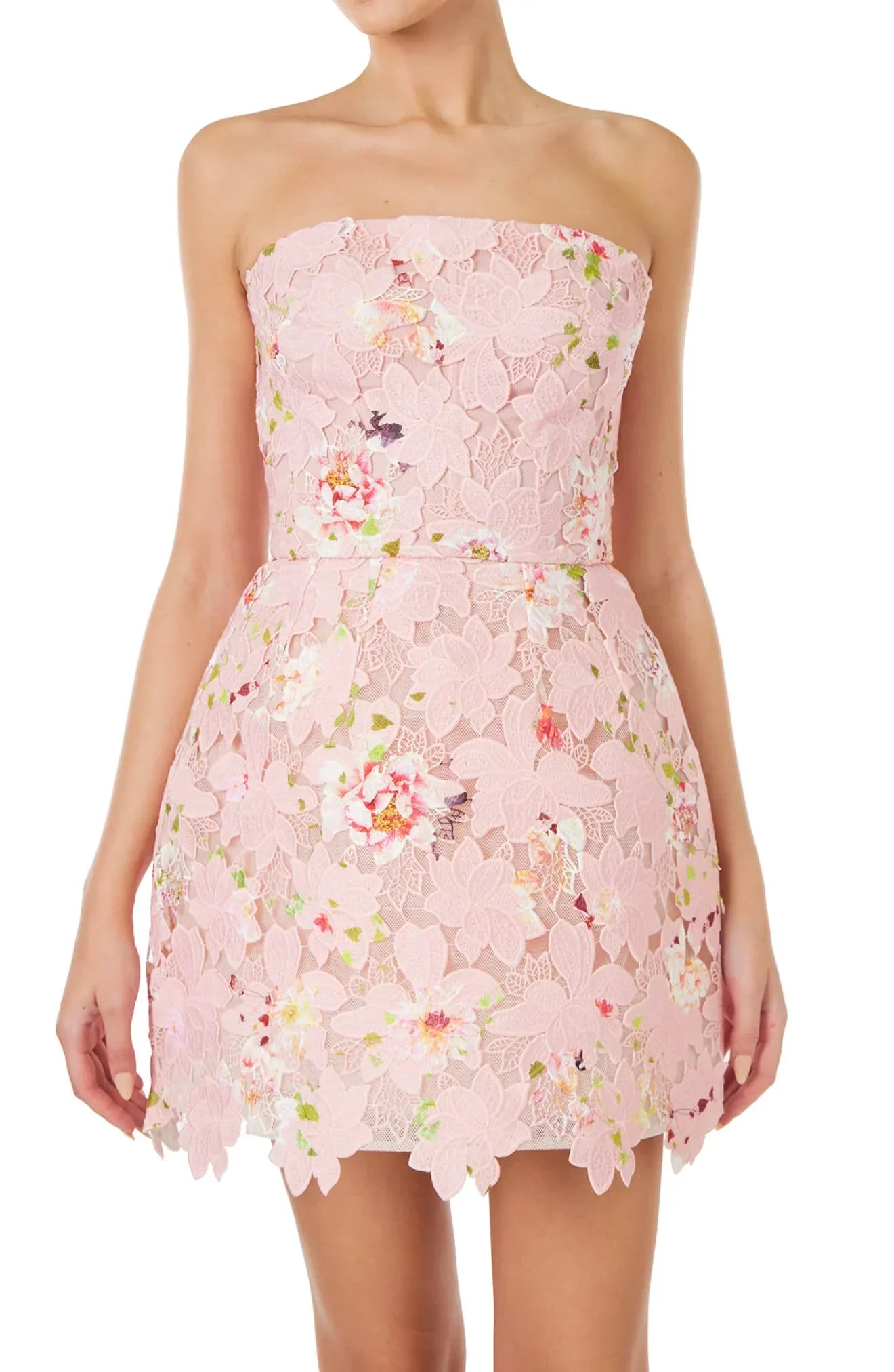 Robe courte en dentelle imprimée